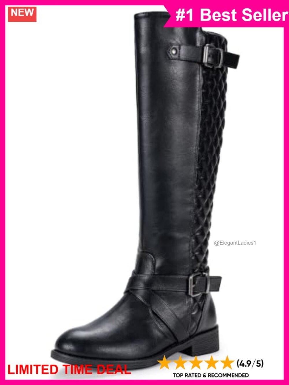 Knee High Riding Boots Faux Leather Low Block Heel Round Toe